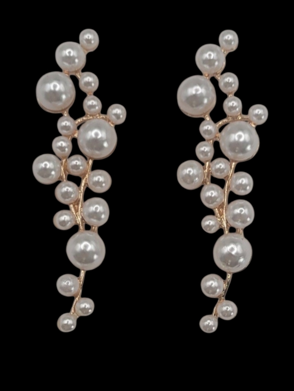 Corina Pearl Branch Drop Earrings in White and Gold New - Picture 3 of 4